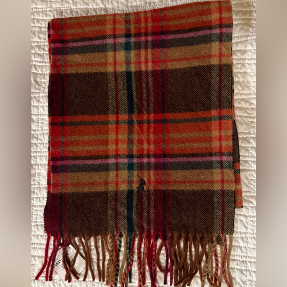 Polo by Ralph Lauren Plaid Lambs Wool Scarf Made in Italy